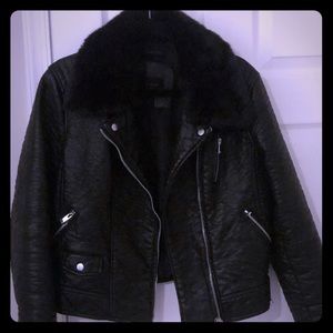 Vegan Leather Motorcycle Jacket, faux collar